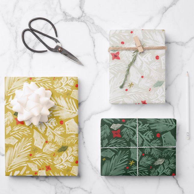 Festive Botanical Wrapping Paper Sheet (Front)