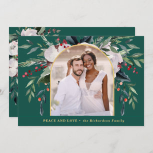 Festive Bounty   Greenery and Berries One Photo Holiday Card