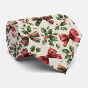Festive Bow and Holly Christmas Pattern Tie