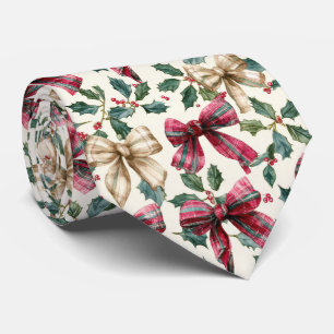 Festive Bow and Holly Christmas Pattern Tie