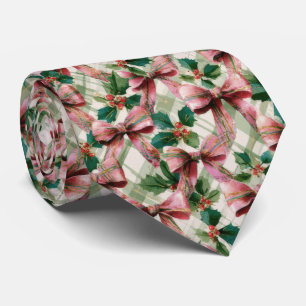 Festive Bow and Holly Christmas Pattern Tie