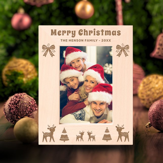 Festive Bow Deer Christmas Tree Family Photo Etched Frames (Creator Uploaded)