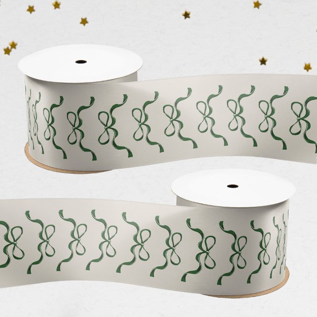 Festive Bows Green Cream Christmas Holiday Satin Ribbon (Creator Uploaded)