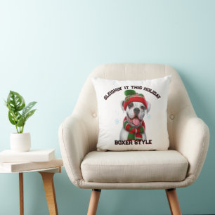 Festive Boxer Dog Sleighin' It This Holiday Cushion