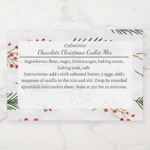 Festive Branches and Berries Christmas Baking Mix Food Label