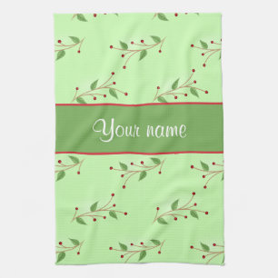 Festive Branches and Berries Tea Towel