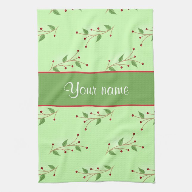 Festive Branches and Berries Tea Towel (Vertical)