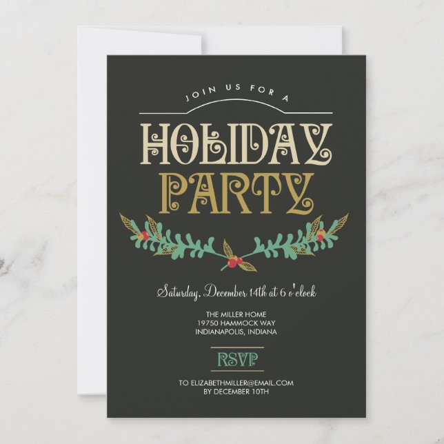 Festive Branches Holiday Party Invitation (Front)