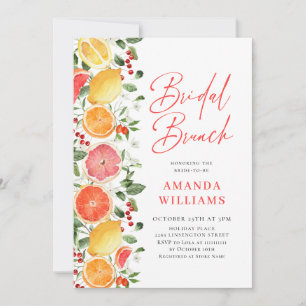 Festive Bright Floral Citrus Slice Bridal Brunch Invitation