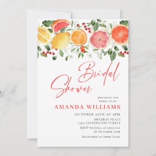 Festive Bright Floral Citrus Slice Bridal Brunch Invitation