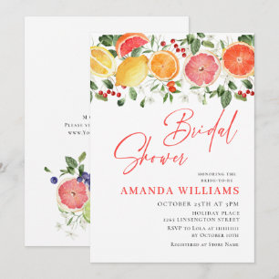 Festive Bright Floral Citrus Slice Bridal Brunch Invitation