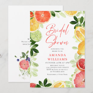 Festive Bright Floral Citrus Slice Bridal Shower Invitation