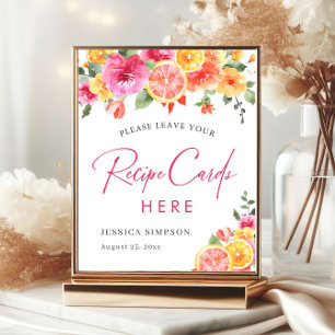 Festive Bright Flowers Citrus Bridal Recipe Card Poster