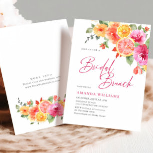 Festive Bright Flowers Floral Citrus Bridal Brunch Invitation