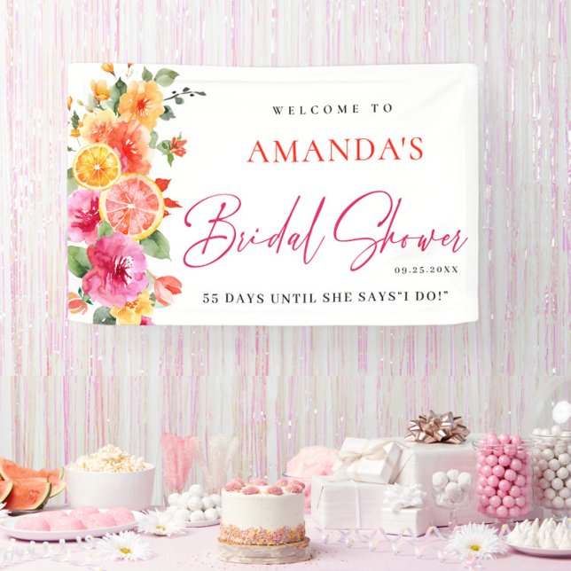 Festive Bright Flowers Floral Citrus Bridal Shower Banner (Creator Uploaded)