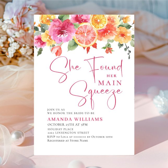 Festive Bright Flowers Floral Citrus Bridal Shower Invitation (Creator Uploaded)