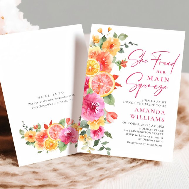 Festive Bright Flowers Floral Citrus Bridal Shower Invitation (Creator Uploaded)