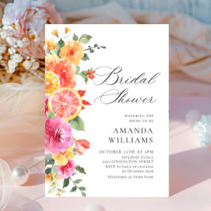 Festive Bright Flowers Floral Citrus Bridal Shower Invitation