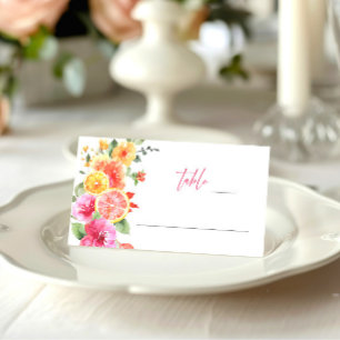 Festive Bright Flowers Floral Citrus Bridal Shower Place Card
