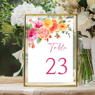 Festive Bright Flowers Floral Citrus Bridal Shower Table Number