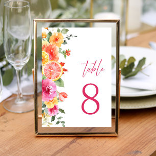 Festive Bright Flowers Floral Citrus Bridal Shower Table Number