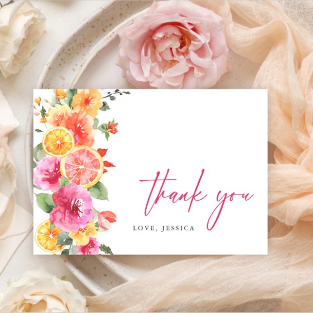 Festive Bright Flowers Floral Citrus Thank You Card (Creator Uploaded)