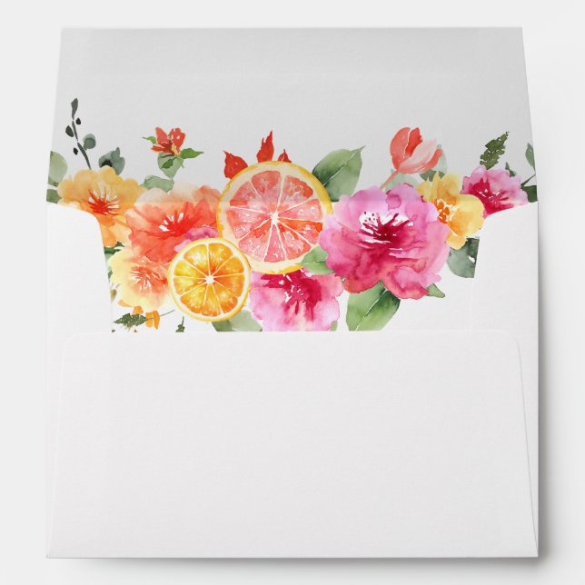 Festive Bright Flowers Slice Citrus Bridal Shower Envelope (Back (Bottom))