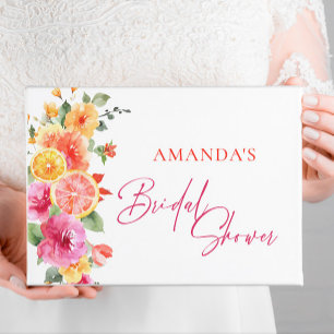 Festive Bright Flowers Slice Citrus Bridal Shower Guest Book