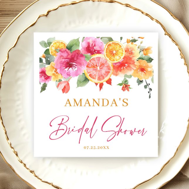 Festive Bright Flowers Slice Citrus Bridal Shower Napkin (Creator Uploaded)