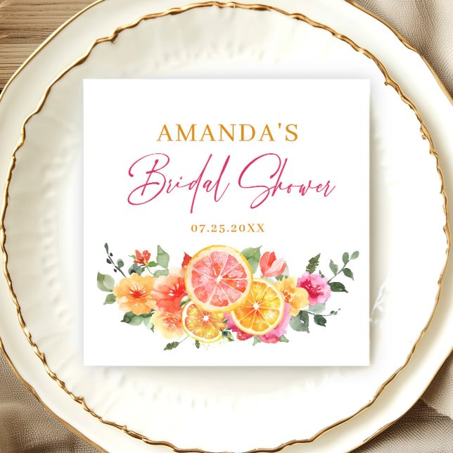 Festive Bright Flowers Slice Citrus Bridal Shower Napkin (Creator Uploaded)