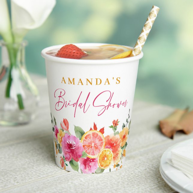 Festive Bright Flowers Slice Citrus Bridal Shower Paper Cups (Creator Uploaded)