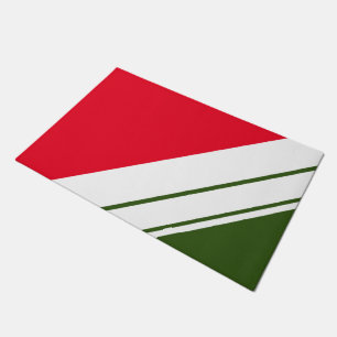 Festive Bright Red Bold Green White Racing Stripes Doormat