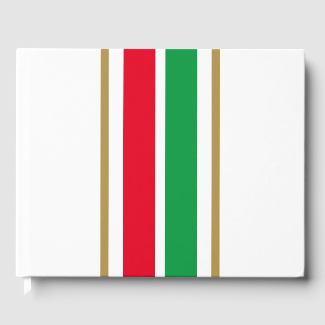 Festive Bright Red Green Racing Stripes On White Guest Book (Front)