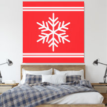 Festive Bright Red White Racing Stripes Snowflake