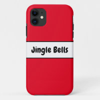Festive Bright Red White Stripes Jingle Bells Text
