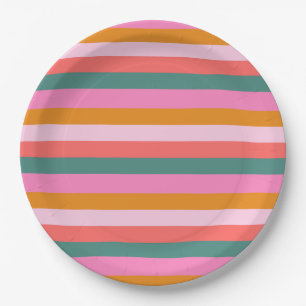 Festive Bright Stripe Paper Plate