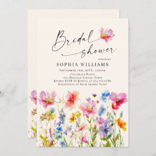 Festive Bright Watercolor Flowers Bridal Shower Invitation