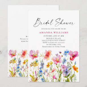 Festive Bright Watercolor Flowers Bridal Shower Invitation
