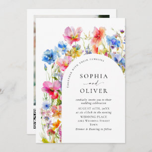 Festive Bright Watercolor Wild Flowers Wedding Invitation