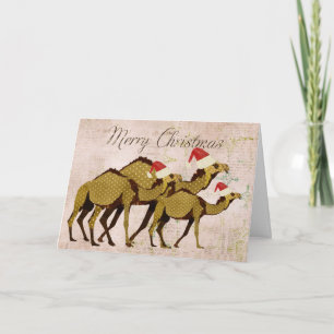 Festive Bronze Camels Merry Christmas Card