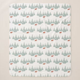 Festive Brown Deer under Snowy Spruce Trees Sherpa Blanket