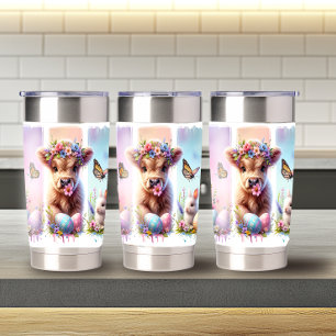 Festive Brushstroke Easter Highland Cow 20oz   Insulated Tumbler
