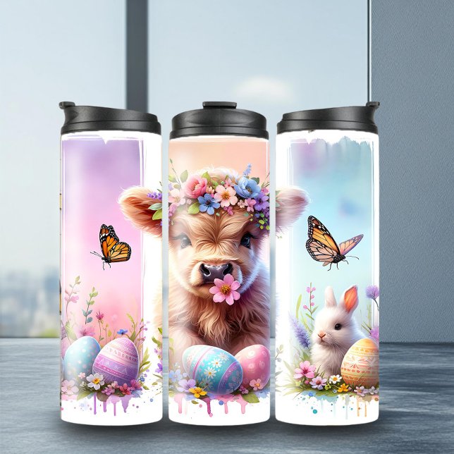 Festive Brushstroke Easter Highland Cow Tumbler (Creator Uploaded)