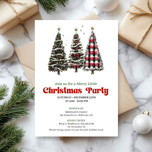 Festive buffalo Christmas tree editable invitation (Festive buffalo Christmas tree editable invitation)