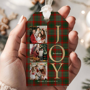 Festive Buffalo Plaid 3 Photos collage Christmas Gift Tags