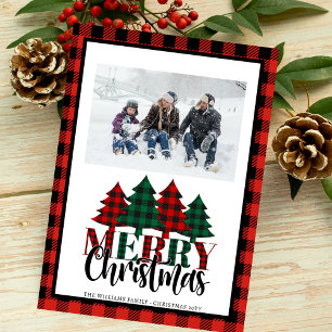 Festive Buffalo Plaid Christmas Tree Custom Photo Holiday Card
