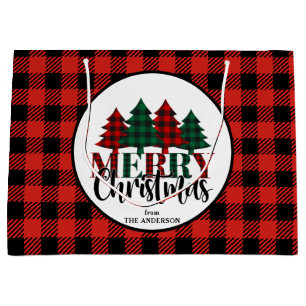 Festive Buffalo Plaid Christmas Tree Large Gift Bag