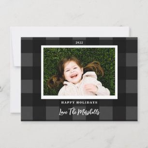 Festive Buffalo Plaid Gray Holiday Photo Card