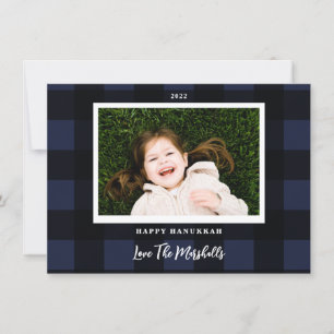 Festive Buffalo Plaid Navy Hanukkah Holiday Photo