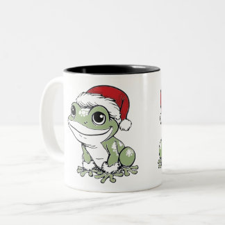 Festive Bullfrog Christmas Design Two-Tone Coffee Mug